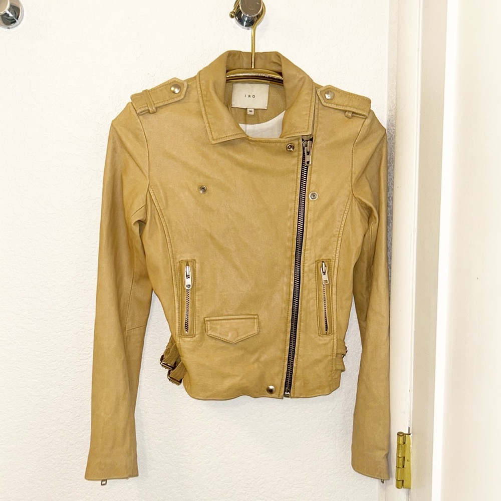 IRO The ASHVILLE Leather Biker Moto Jacket in Light Tan Silver Hardware SZ: S/4